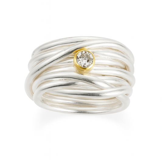 Ring Leya - 925er Silber|750er Gelbgold|Brillant