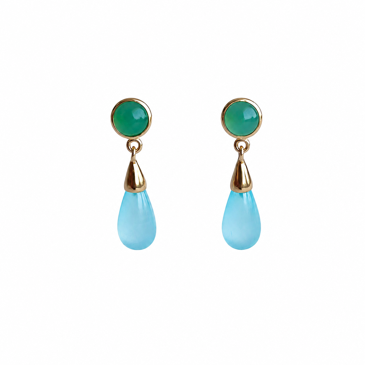 Ohrringe Tatiana - 925er Silber|24 Karat vergoldet|grüner Calcedon|blauer Achat