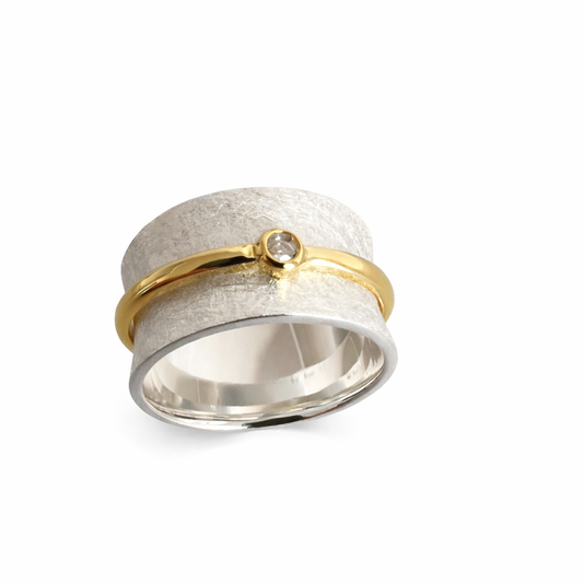 Ring Lina - 925er Silber|24 Kara vergoldet|Bergkristall