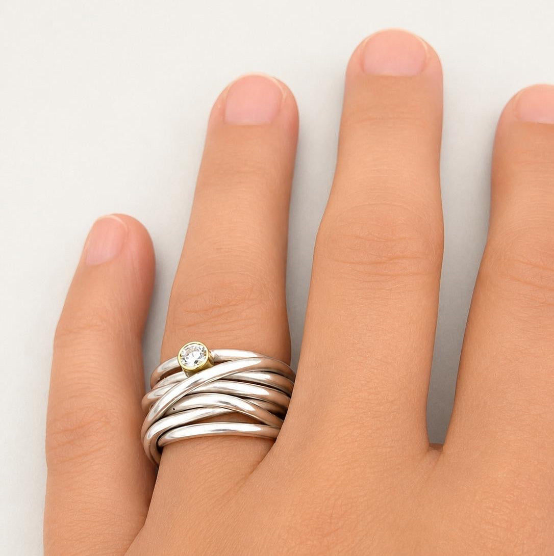 Ring Leya -  925er Silber|750er Gelbgold|Brillant