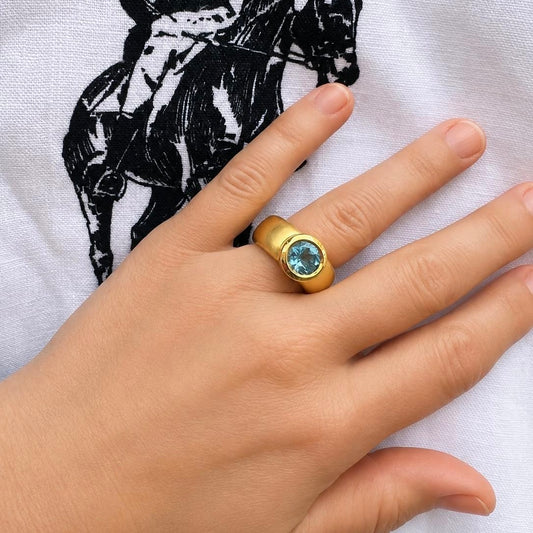 Ring Lara - 925er Silber|24 Karat Vergoldet|Aquamarin