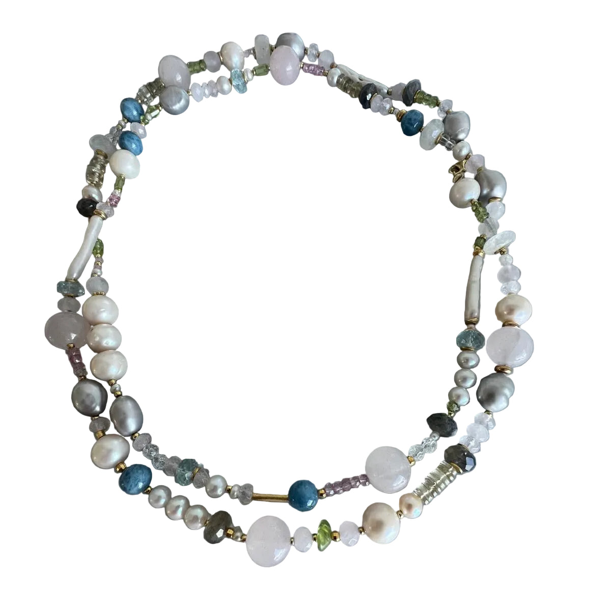 Kette Soey - Rosenquarz|Aquamarin|Peridot|Süßwasserzuchtperle|925er Silber|24 Karat vergoldet