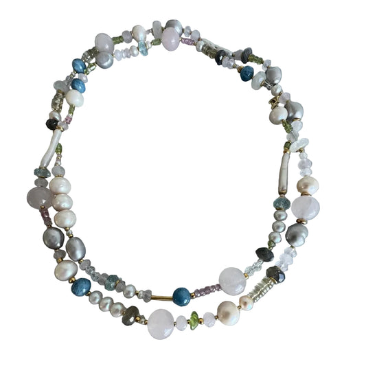 Kette Soey - Rosenquarz|Aquamarin|Peridot|Süßwasserzuchtperle|925er Silber|24 Karat vergoldet