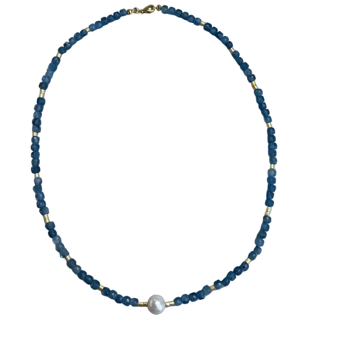 Kette Leonie - 925er silber|24 Karat vergoldet|Süßwasserzuchtperle|Aquamarin