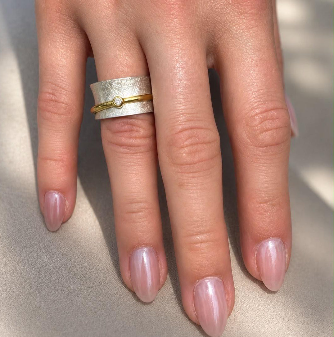 Ring Lina - 925er Silber|24 Kara vergoldet|Bergkristall