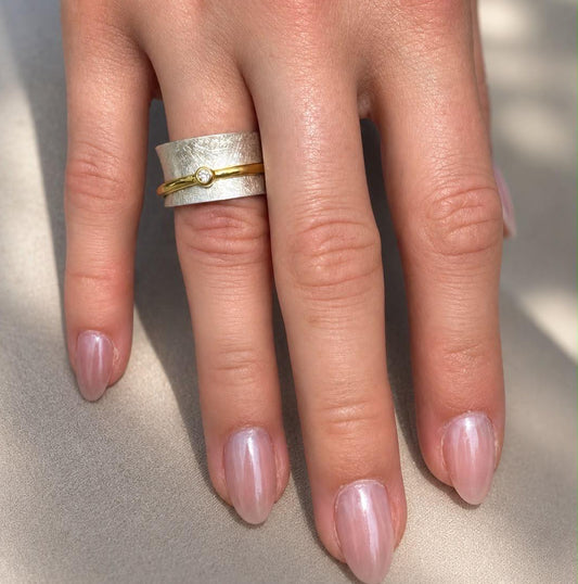 Ring Lina - 925er Silber|24 Kara vergoldet|Bergkristall