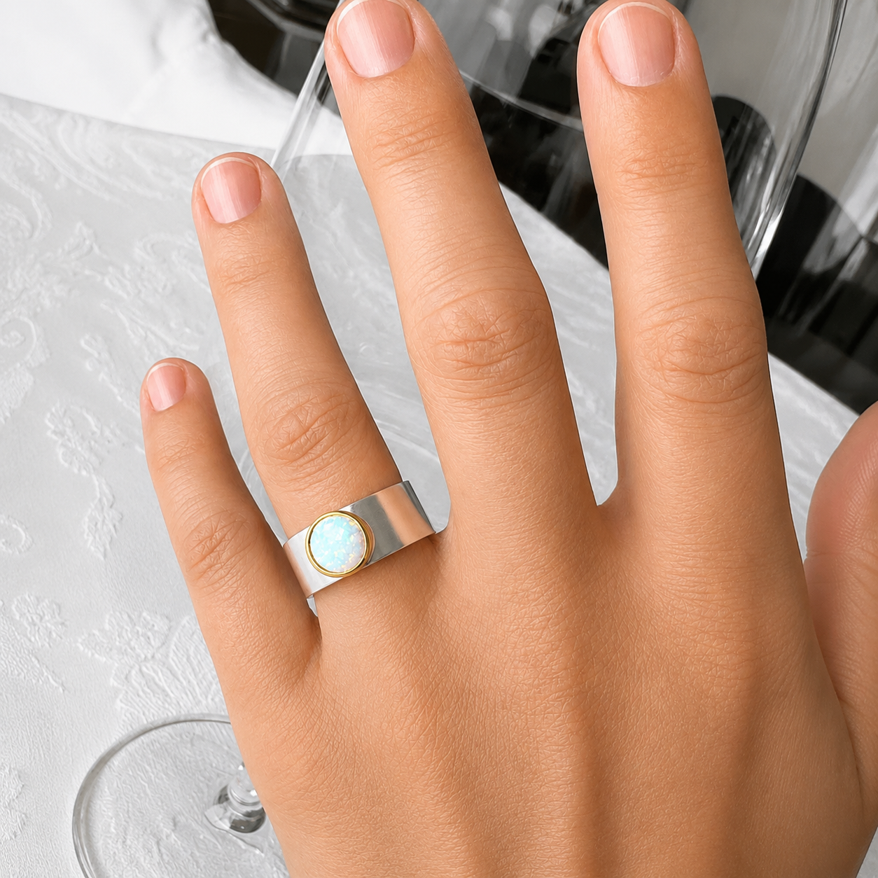 Ring Ola - 925er Silber|24 Karat vergoldet|Opal
