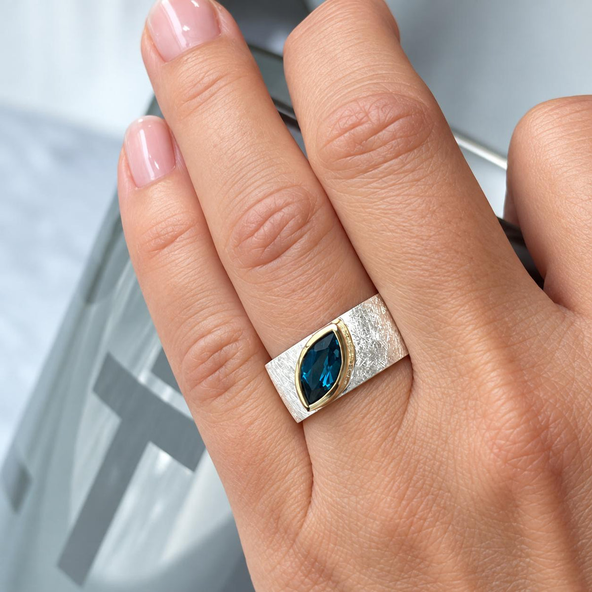 Ring Bella - 925er Silber|24 Karat vergoldet|Blautopas