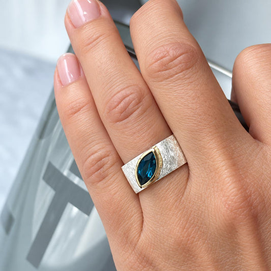 Ring Bella - 925er Silber|24 Karat vergoldet|Blautopas